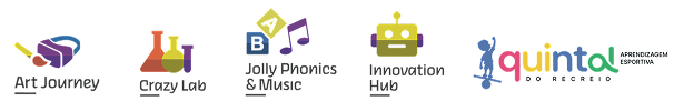 Art Journey, Crazy Lab, Jolly Phonics, Innovation Hub e Quintal